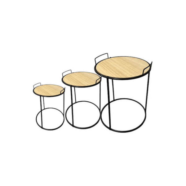 Σετ Βοηθητικά Τραπεζάκια 3 Τεμαχίων Μέταλλο Μαύρο Ξύλο 30x40cm-38x49cm-45x56cm