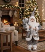 Διακοσμητικός Άγιος Βασίλης με πούλιες (Ασημί - Γκρι) - Image 2