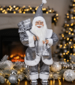 Διακοσμητικός Άγιος Βασίλης με πούλιες (Ασημί - Γκρι) - Image 3