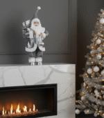 Διακοσμητικός Άγιος Βασίλης με πούλιες (Ασημί - Γκρι) - Image 4