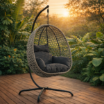 Κρεμαστή κούνια rattan με μαξιλάρια - Γκρι - Image 2