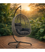 Κρεμαστή κούνια rattan με μαξιλάρια - Γκρι - Image 3