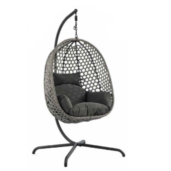 Κρεμαστή κούνια rattan με μαξιλάρια - Γκρι