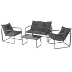 Σαλόνι σετ/4τεμ. 2θεσ. καναπές με 2 πολυθρόνες & τραπεζάκι - Σκούρο γκρι