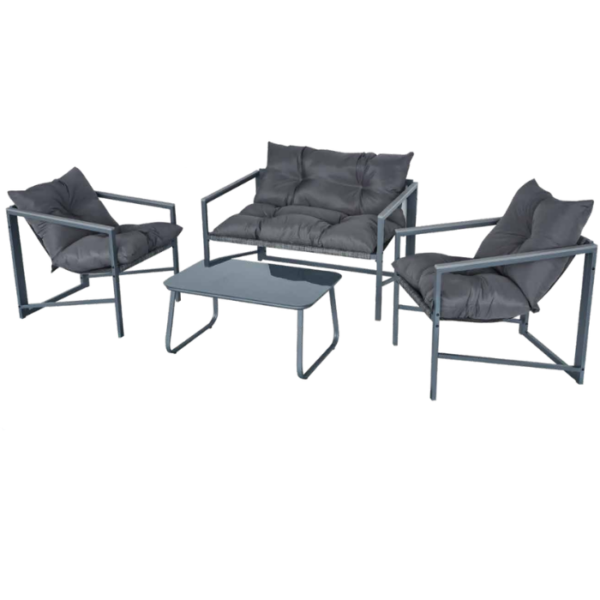 Σαλόνι σετ/4τεμ. 2θεσ. καναπές με 2 πολυθρόνες & τραπεζάκι - Σκούρο γκρι