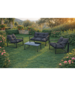 Σαλόνι σετ/4τεμ. 2θεσ. καναπές με 2 πολυθρόνες & τραπεζάκι - Σκούρο γκρι - Image 3